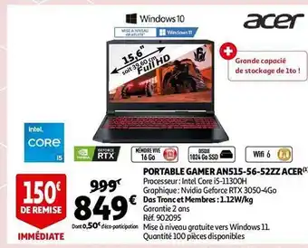 Auchan Portable gamer an515-56-52zz acer offre