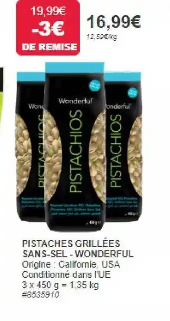 Costco Pistaches grillées sans-sel - wonderful offre