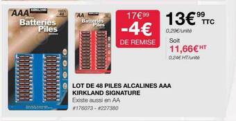 Costco Lot de 48 piles alcalines aaa kirkland signature offre