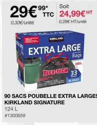 Costco 90 sacs poubelle extra larges kirkland signature offre