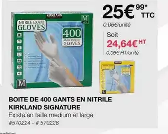 Costco Boîte de 400 gants en nitrile kirkland signature offre