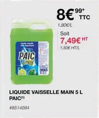 Liquide vaisselle main 5l paic