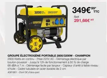 Costco Groupe électrogène portable 2800-3200w - champion offre