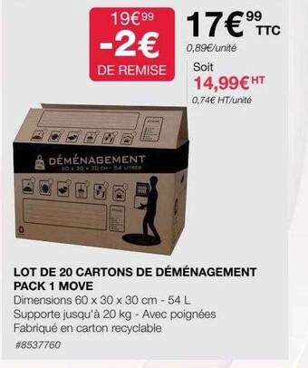 Costco Lot de 20 cartons de déménagement pack 1 move offre