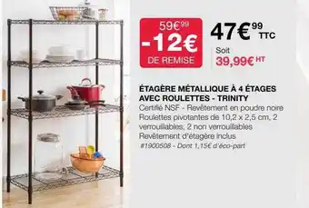 Étagère métallique à 4 étages avec roulettes - trinity
