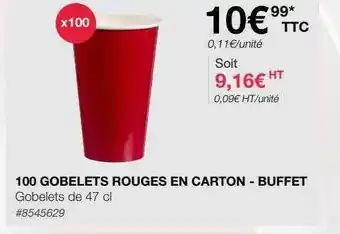 100 gobelets rouges en carton - buffet