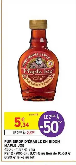 Intermarché Hyper Pur sirop d'érable en bidon maple joe offre