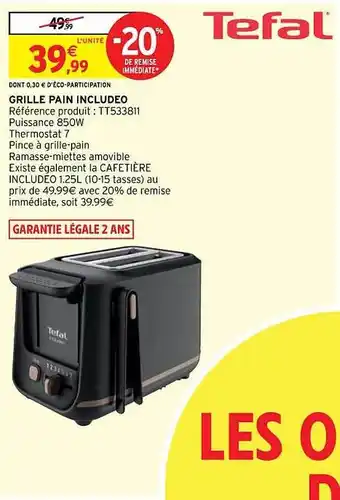 Grille pain includeo tefal