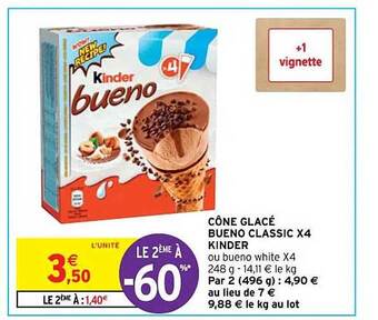 Intermarché Hyper Cône glacé bueno classic x4 kinder offre