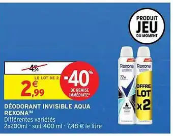 Intermarché Hyper Déodorant invisible aqua rexona offre