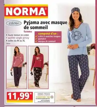 Norma Pyjama avec masque de sommeil femme ellenor offre