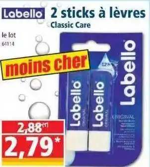 Norma 2 sticks à lèvres classic care labello offre