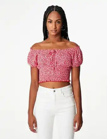 Top smocké fleuri rouge