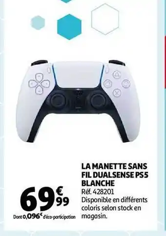 Auchan La manette sans fil dualsense ps5 blanche offre