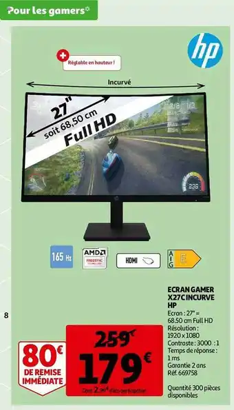 Auchan Écran gamer x27c incurve hp offre