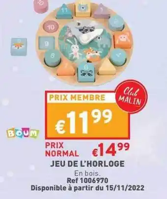 Trafic Jeu de l'horloge offre