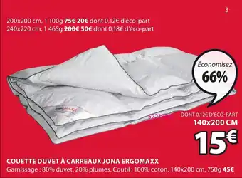 JYSK Coutte Duvet à Carreaux Jona Ergomaxx offre