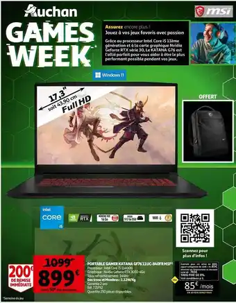 Auchan Portable gamer katana gf7611uc-840fr ms offre