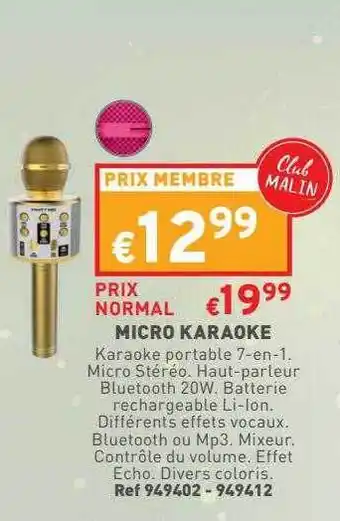 Trafic Micro karaoké offre