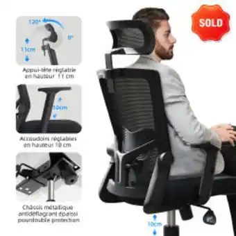 Conforama Chaise de bureau, fauteuil de bureau confortable à roulettes, chaise bureau ergonomique siège bureau inclinable pivotant, acc offre