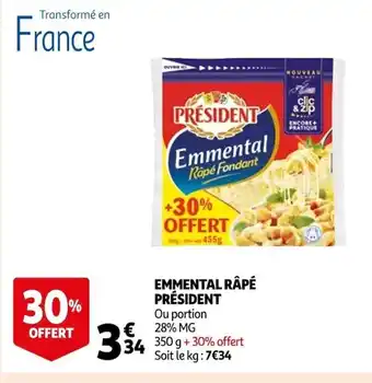 Auchan Emmental Râpé Président offre