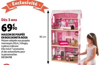 Auchan Maison de poupée en bois bonita rosa offre