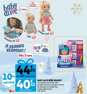 Auchan Baby alive baby alive bébé grandit offre