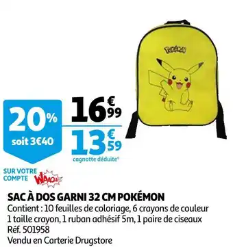 Auchan Pokémon sac à dos garni 32 cm offre
