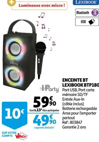 Auchan Lexibook enceinte bt lexibook btp180 offre