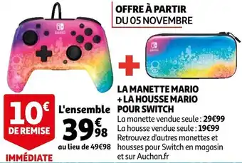 Auchan La manette mario + la housse mario pour switch offre