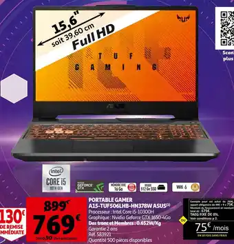Auchan Asus portable gamer a15-tuf506lhb-hn378w offre