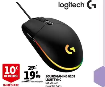 Auchan Logitech souris gaming g203 lightsync offre