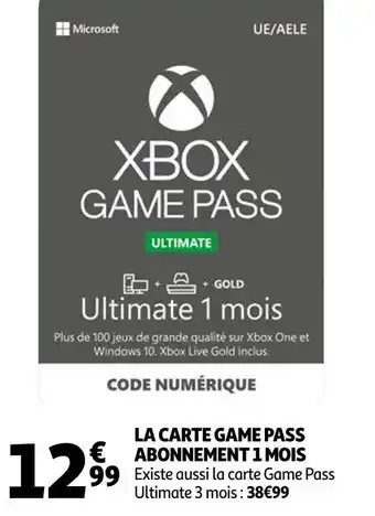 Auchan Microsoft la carte game pass abonnement 1 mois offre