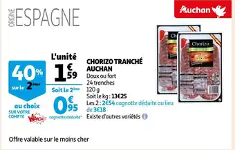 Auchan Auchan chorizo tranché offre