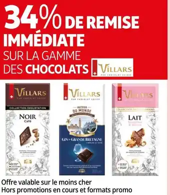 Auchan Villars 34% de remise immédiate sur la gamme des chocolats villars offre