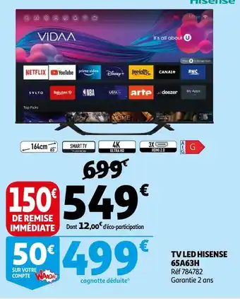Auchan Hisense tv led 65a63h offre