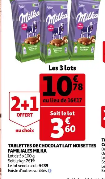 Auchan Milka tablettes de chocolat lait noisettes familiales offre