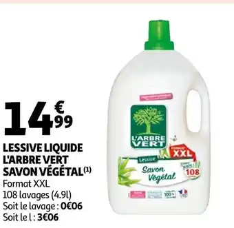 Auchan L'arbre vert lessive liquide savon végétal offre