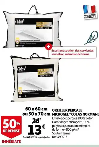 Auchan Colas normand oreiller percale microgel™ offre