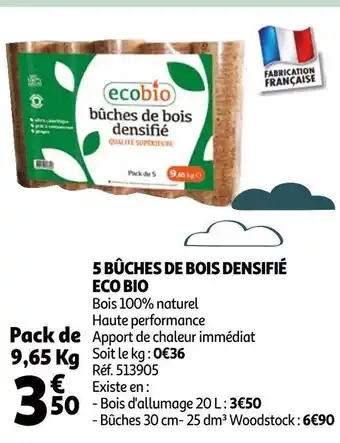 Auchan Eco bio 5 bûches de bois densifié offre