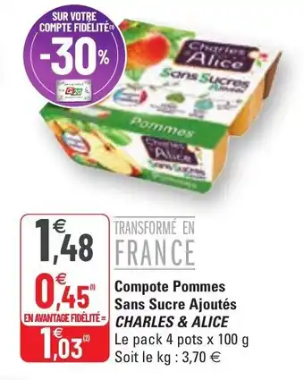 G20 Compote pommes sans sucre ajoutés CHARLES & ALICE offre