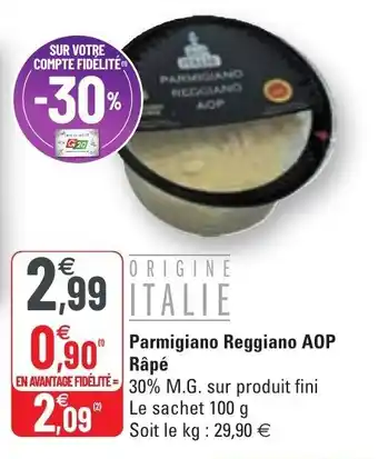 G20 Parmigiano reggiano AOP râpé offre