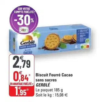 G20 Biscuit fourré cacao sans sucres GERBLÉ offre