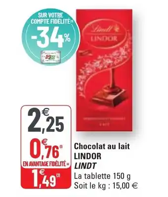 G20 Chocolat au lait lindor LINDT offre