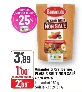 G20 Amandes & cranberries plaisir brut non salé BÉNÉNUTS offre