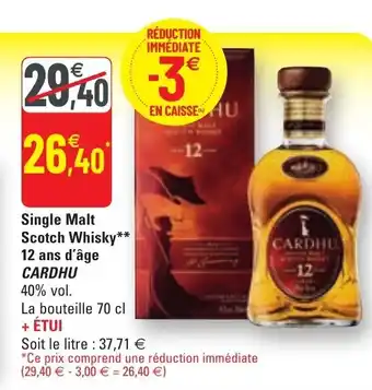 G20 Single malt scotch whisky 12 ans d'âge CARDHU offre