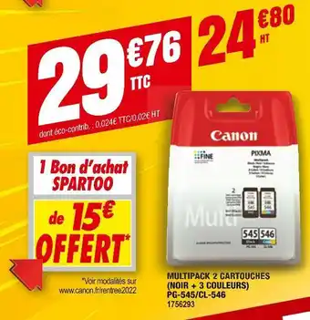 Plein ciel Canon multipack 2 cartouches (noir + 3 couleurs) pg-545/cl-546 offre