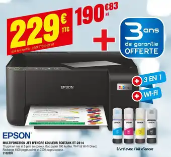 Plein ciel Epson multifonction jet d’encre couleur ecotank et-2814 offre