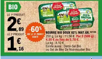 E.Leclerc Beurre Bio Doux 82% Mat Gr offre