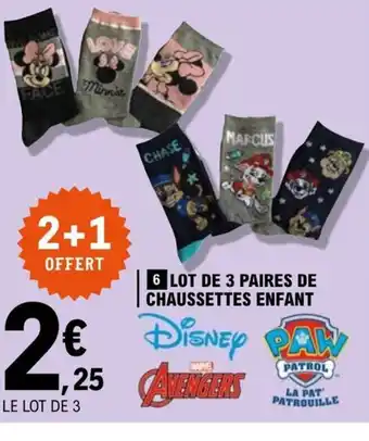 E.Leclerc Lot de 3 Paires de Chaussettes Enfant offre